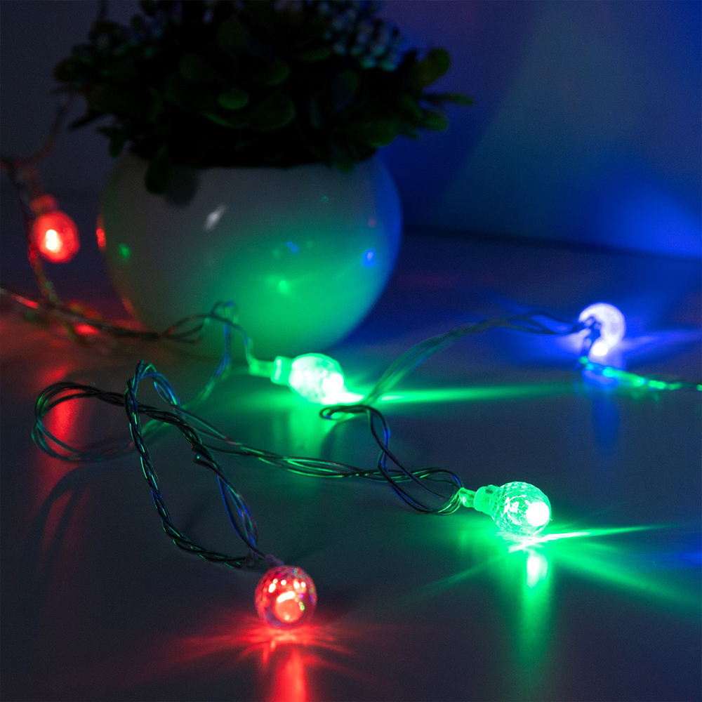 Новогодняя Гирлянда 671582 Фонарики,светодиодная,свечение мульти,мигание, нить прозрачная, 5 м, 20 лампочек