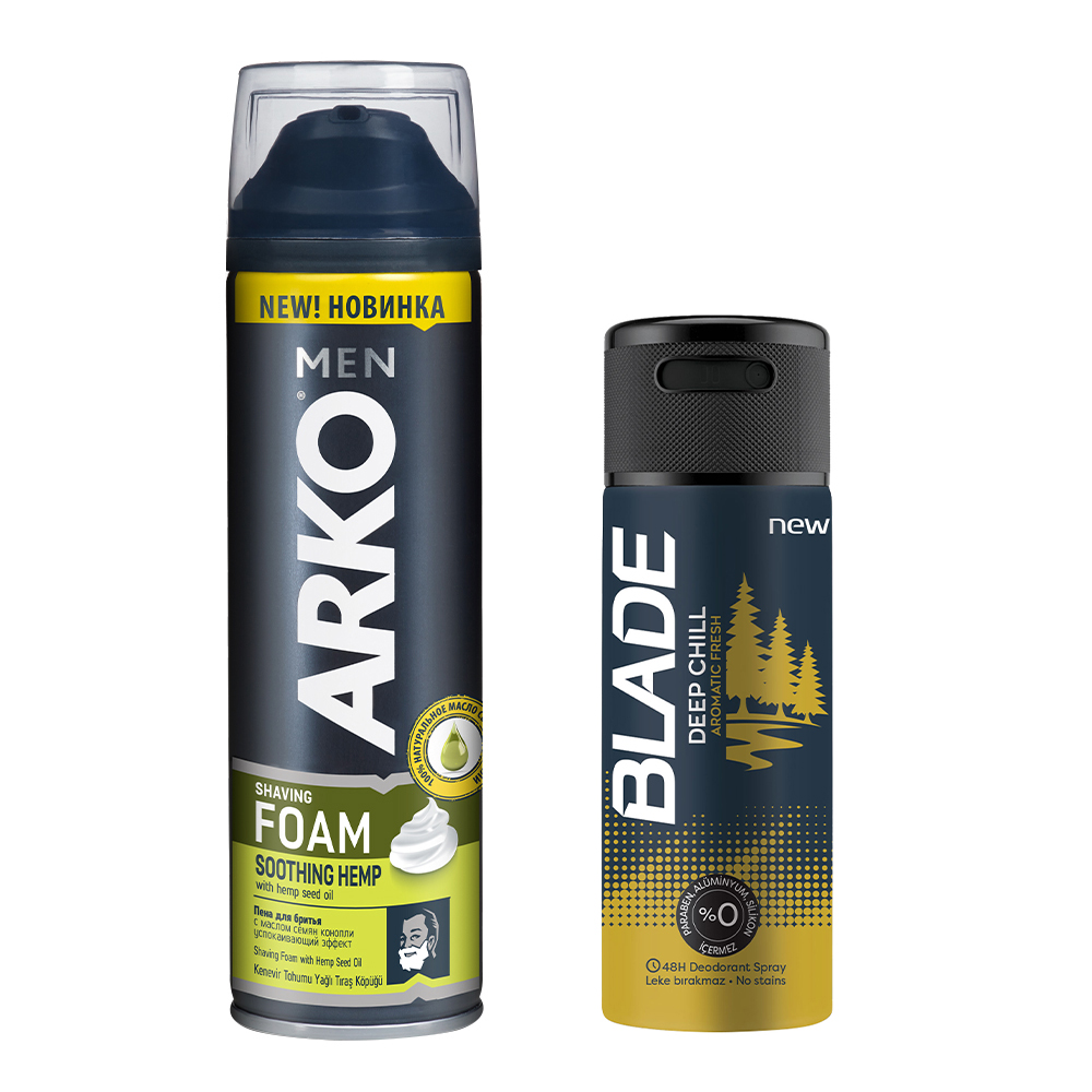 картинка Набор подарочный Arko Men (пена для бритья Hemp 200мл, дезодорант Blade Deep Chill 150мл) 