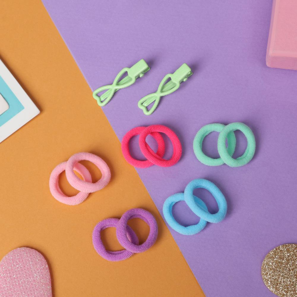 картинка Набор для волос 10309437 Карамель (10 резинок 1,5 см + 2 зажима 3 см), сердечки, зеленый 