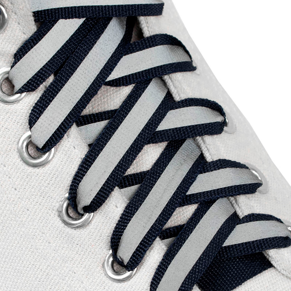 картинка Шнурки для обуви ONLITOP 1859401 плоские, со светоотражающей полосой, 10 мм, цвет: тёмно-синий, 70 см 