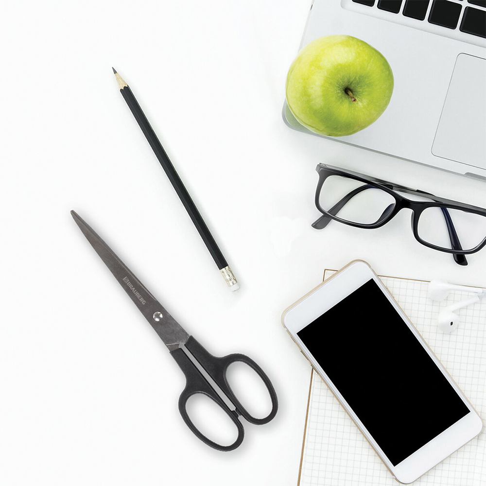 Ножницы канцелярские Brauberg 237096 Standard, 2-х сторонняя заточка, цвет: черный, 180 мм