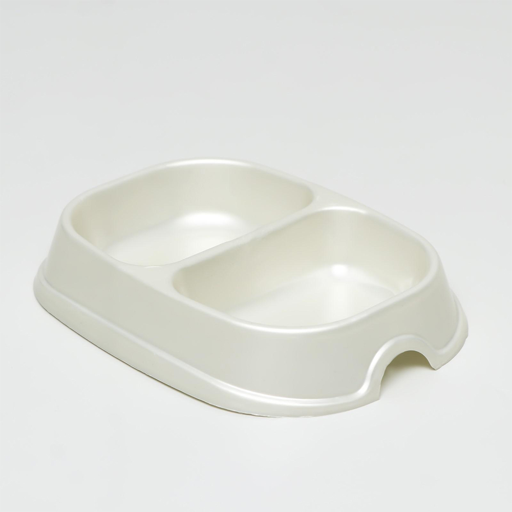 картинка Миска для животных 6827556 двойная 2*200мл, пластиковая, белая перламутровая 