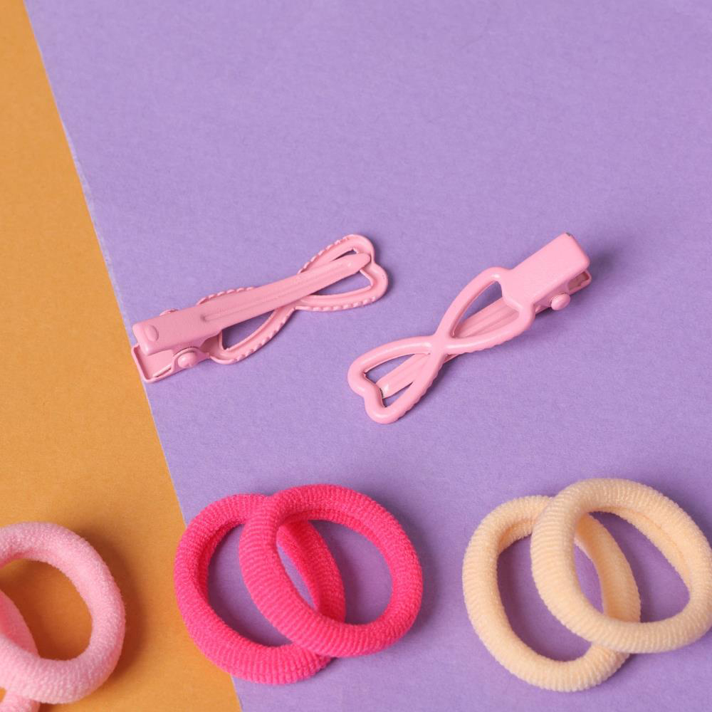 картинка Набор для волос 10309436 Карамель (10 резинок 1,5 см + 2 зажима 3 см), сердечки, розовый 