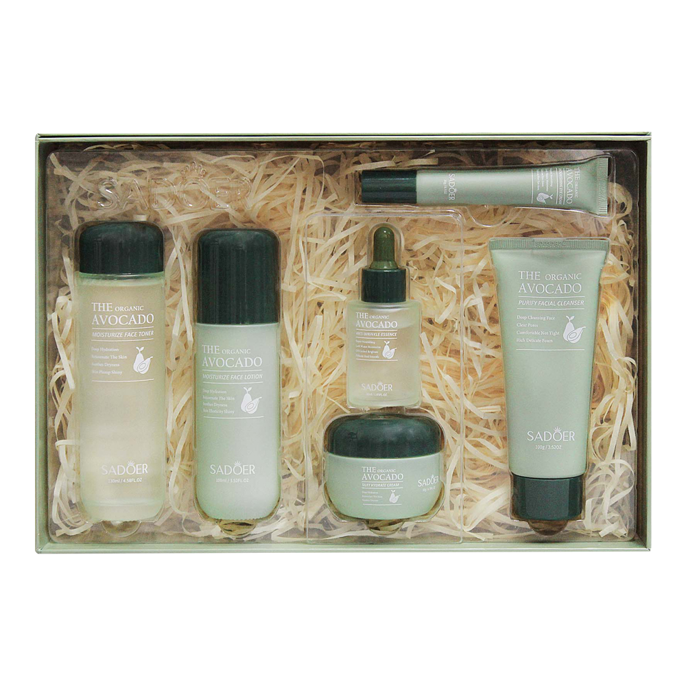 картинка Набор подарочный Sadoer Organic Avocado  (пенка 100 мл + тоник 130 + крем 20 мл + сывор 30мл + лосьон 100 мл + крем 50 мл), женский 
