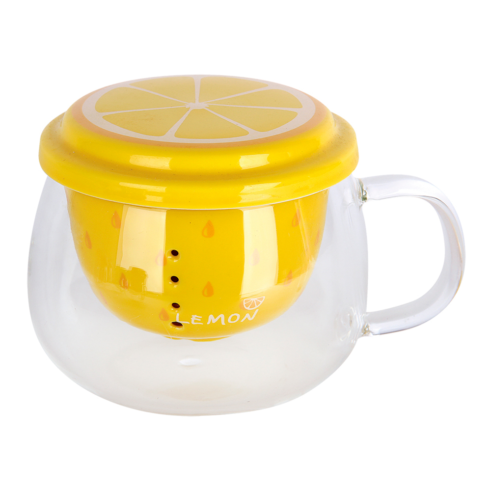 Кружка заварочная 4682 Тропический фрукт, 4 дизайна, стекло, 350 мл