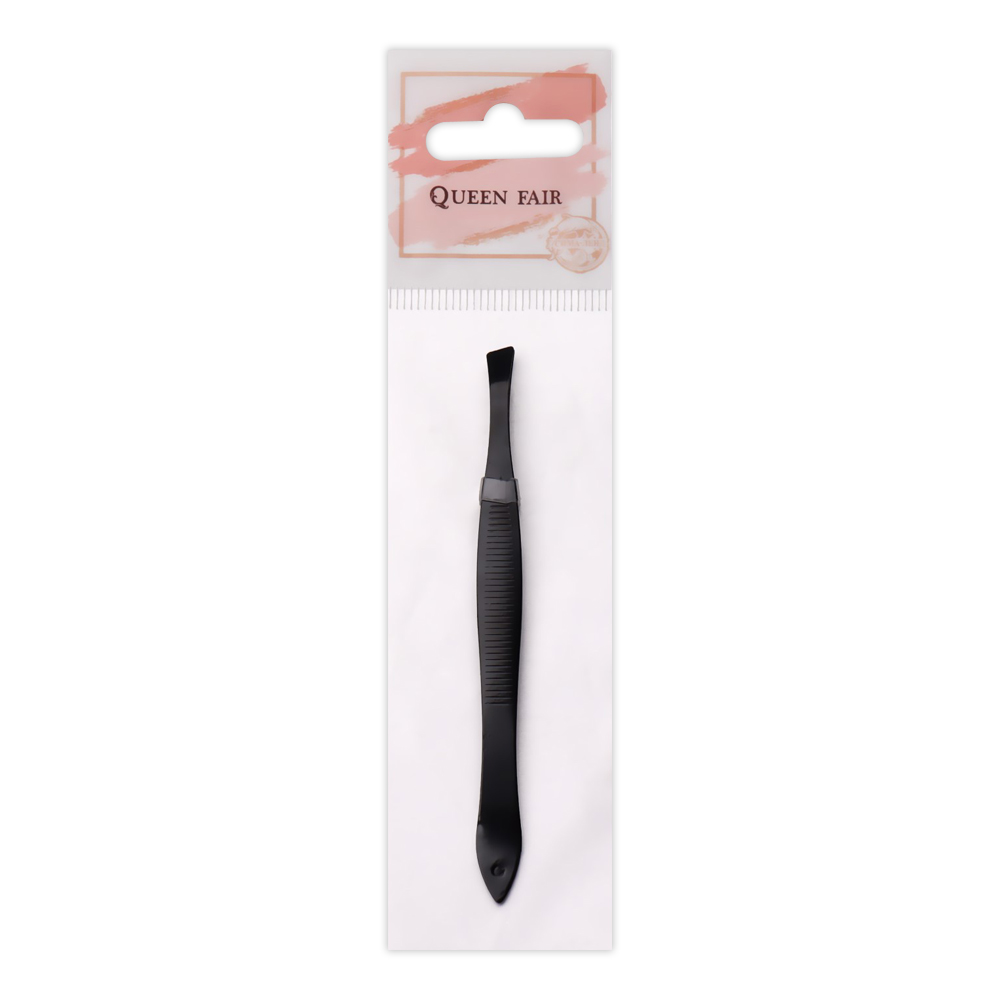 картинка Пинцет для бровей Queen Fair 1492255 узкий, скошенный 8,5 см, чёрный 