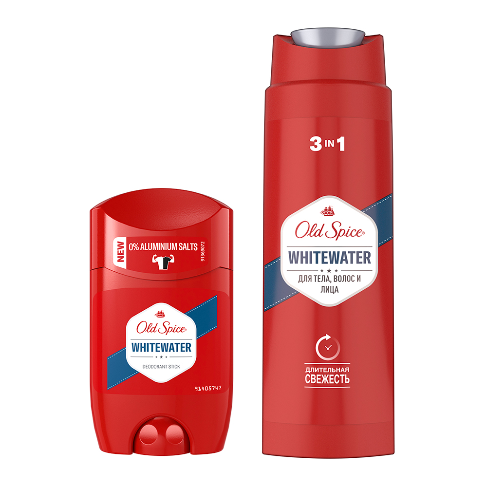картинка Набор подарочный Old Spice Whitewater (дезодорант - стик 50 мл + гель для душа 3 в 1 250 мл), мужской 