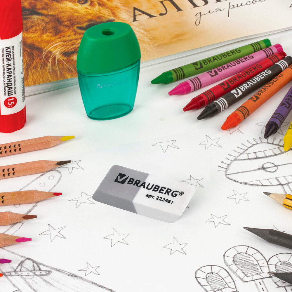 Ластик Brauberg 222461 прямоугольный, скошенные края, серо-белый