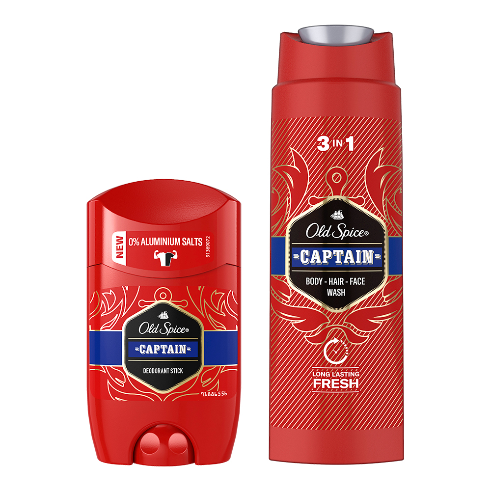 картинка Набор подарочный Old Spice Captain (дезодорант - стик 50 мл + гель для душа 3 в 1 250 мл), мужской 