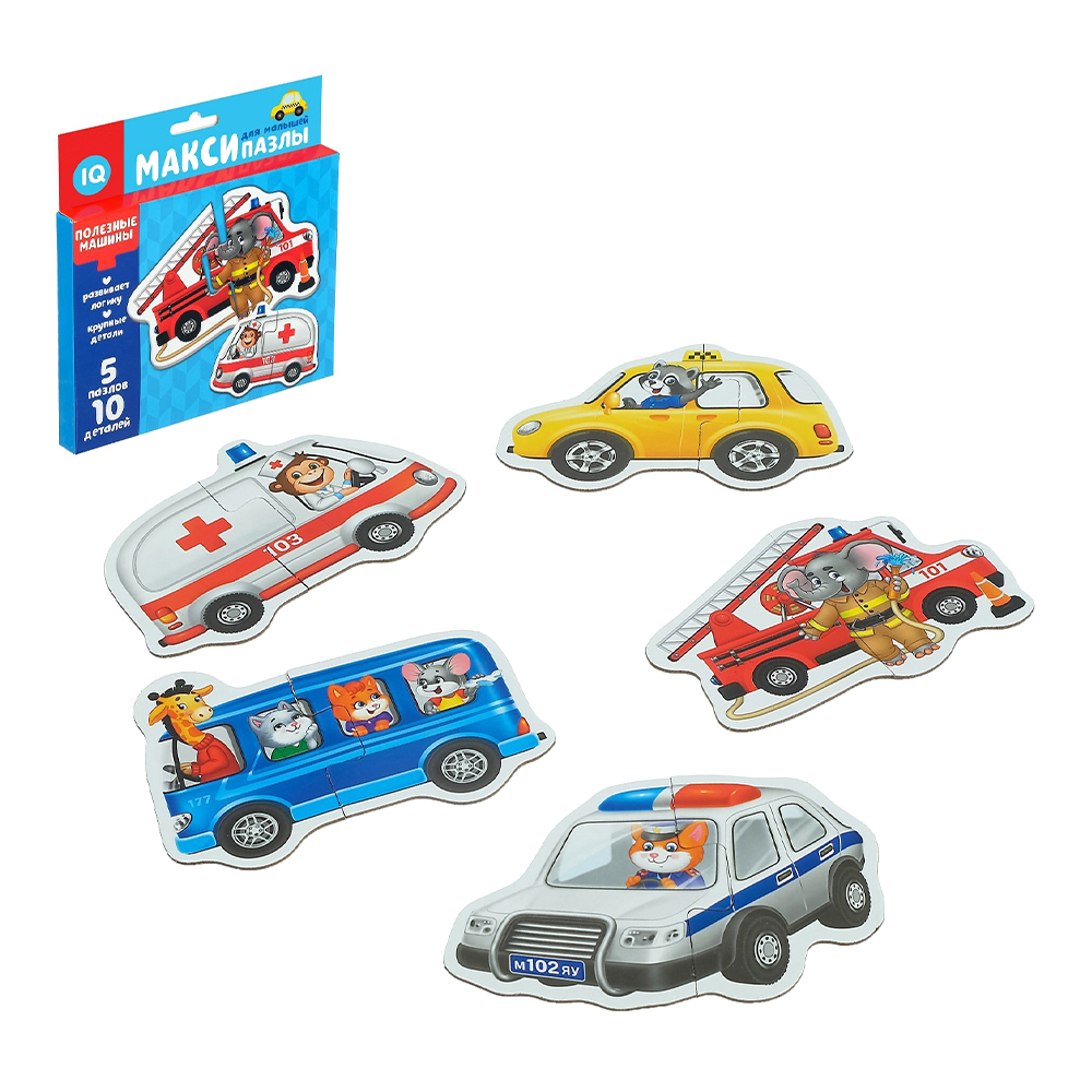 картинка Пазл Puzzle Time 4428280 Полезные машины, 5 пазлов, 10 деталей, картон 