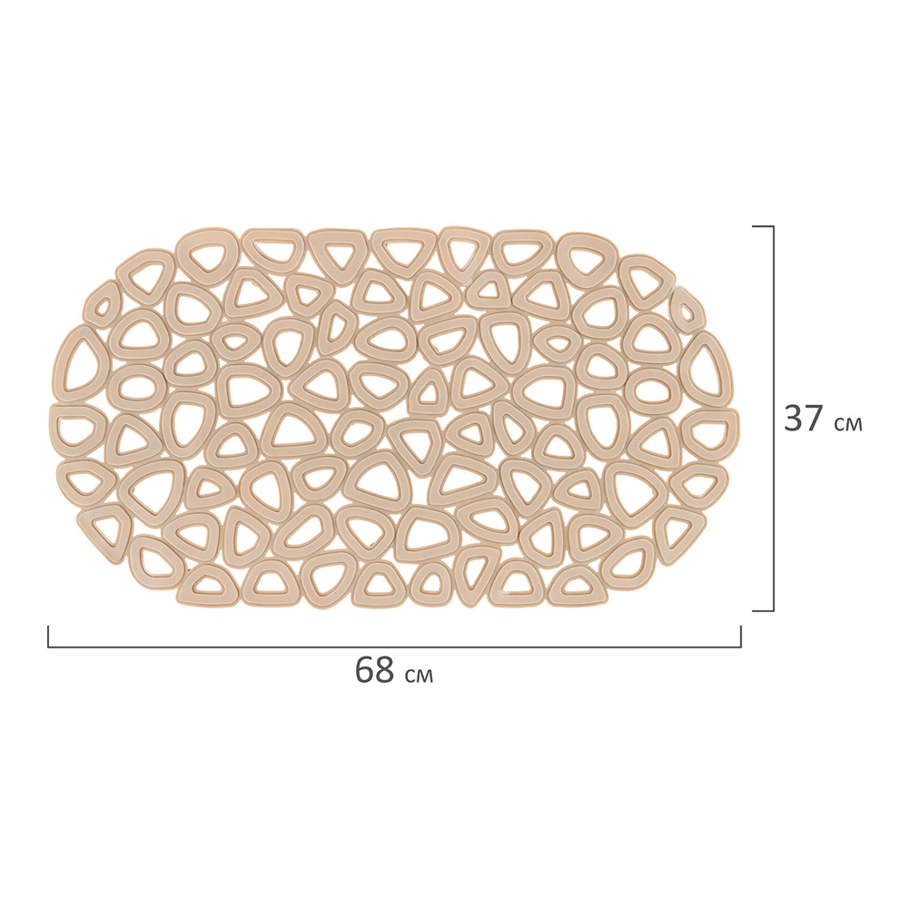 картинка Коврик для ванной противоскользящий 700380 Треугольники, овальный, 68*37 см, ПВХ, бежевый 