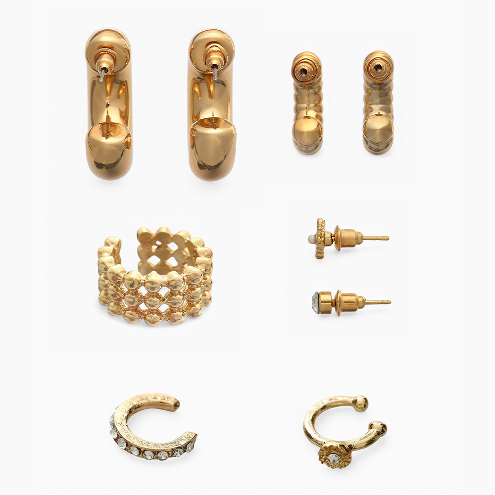 Бижутерия Queen Fair 10826354 Серьги каффы Бублик, пластик, стразы, бижутерный сплав, железо, золото, 9 шт