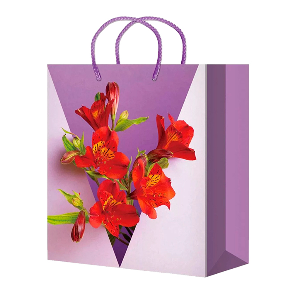 Пакет подарочный S-172/176 Цветы, ламинированная бумага 11*13*6 см, микс