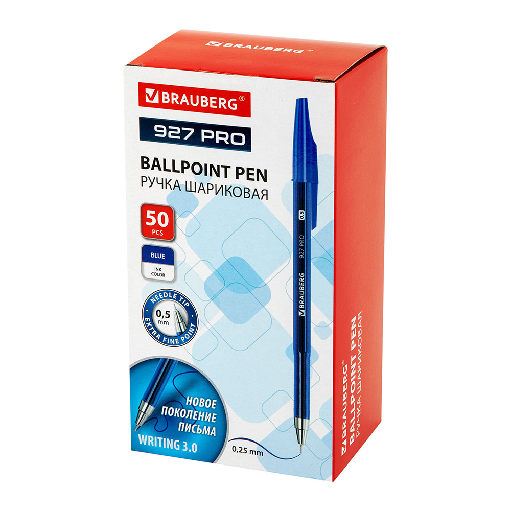 Ручка Brauberg 144337 927 PRO WRITING 3.0 узел 0,5 мм, линия письма 0,25мм, синий