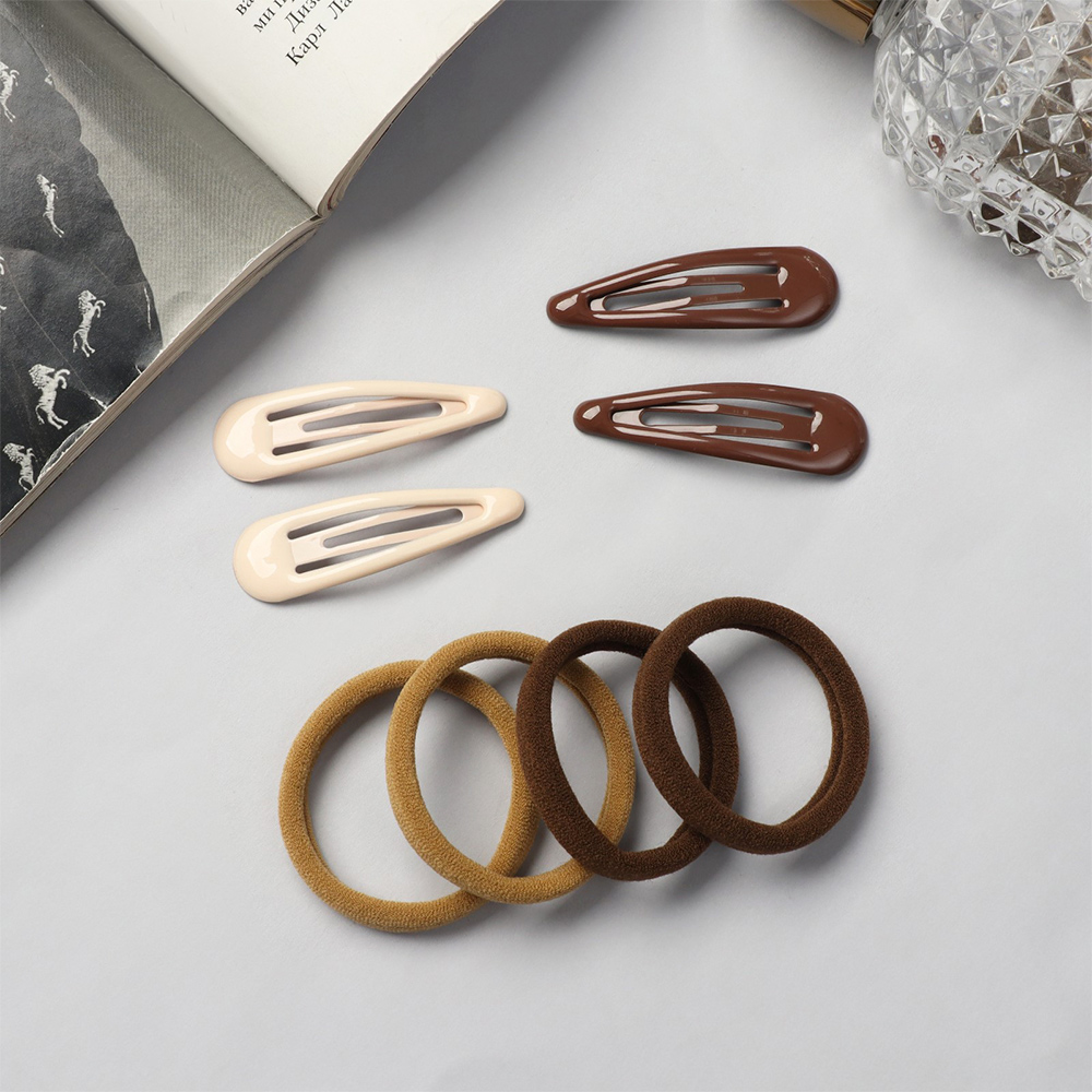 картинка Набор для волос Queen fair Мира, 4 невидимки, 5 см + 8 резинок, 3,5 см, коричневый, 12 шт 