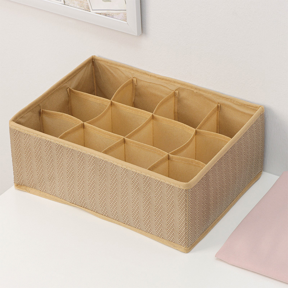 Кофр Доляна7530166 для хранения белья Гусиная лапка, 12 ячеек 32*24*12 см, бежевый