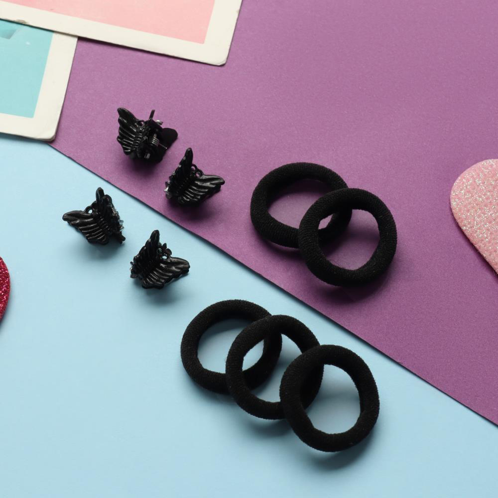 картинка Набор для волос 10309417 Затейница (12 резинок 2 см + 4 краба) бабочки, черный 