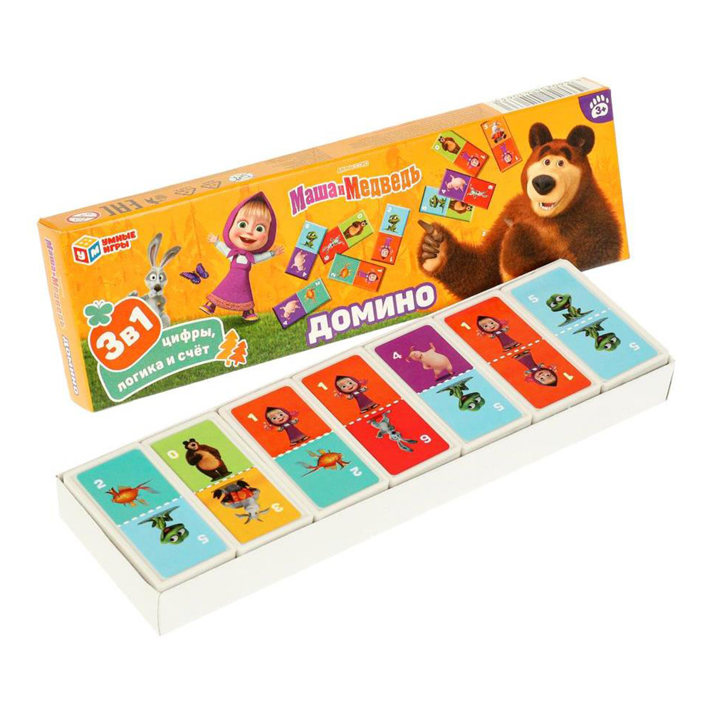 картинка Игра Умные игры 0633 Домино, Маша и медведь 3 в 1 
