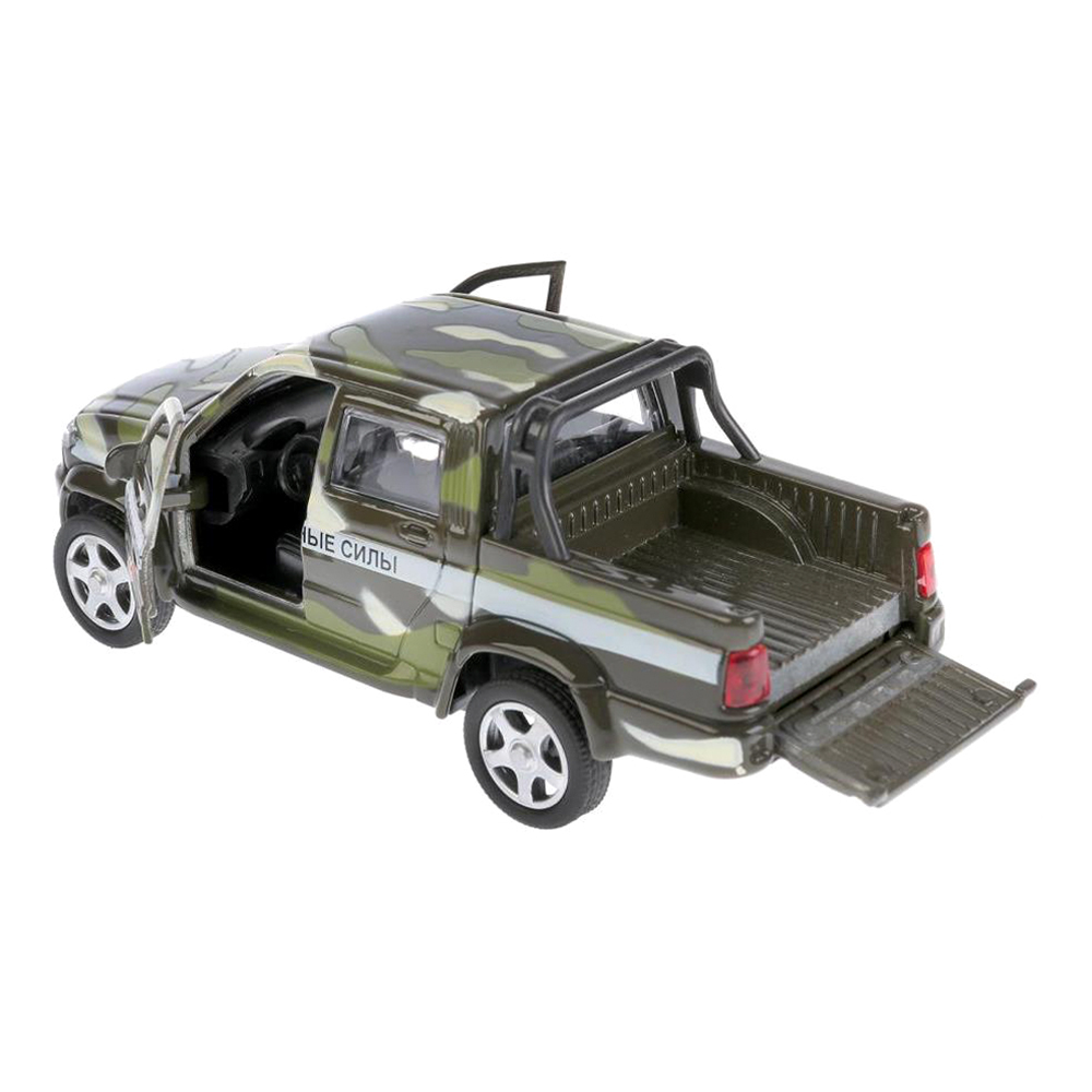 картинка Машина PICKUP-MIL Технопарк UAZ Pickup Военный, инерционная, 12 см, металл, в ассортименте 