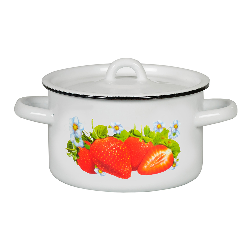 Кастрюля Стальэмаль 1с15с/1 с рисунком, с крышкой, эмалированная, белая, 1,5 л