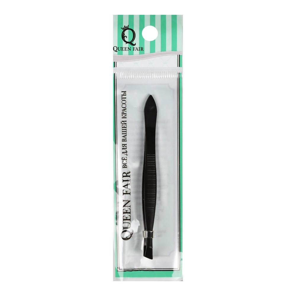 картинка Пинцет для бровей Queen Fair 1492255 узкий, скошенный 8,5 см, чёрный 