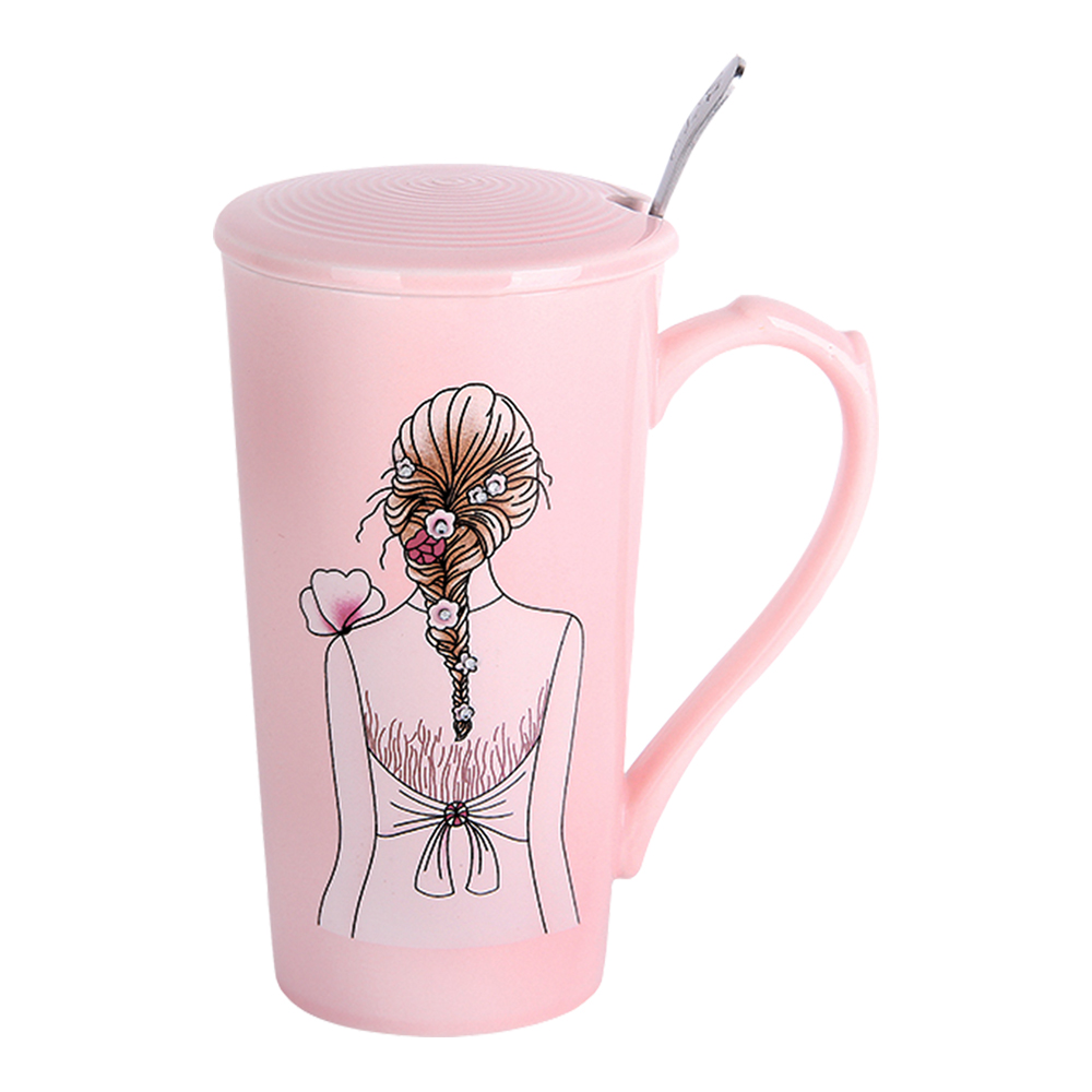 Кружка заварочная 5105 с крышкой и ложкой Fly Lady (4 дизайна), фарфор, 420 мл