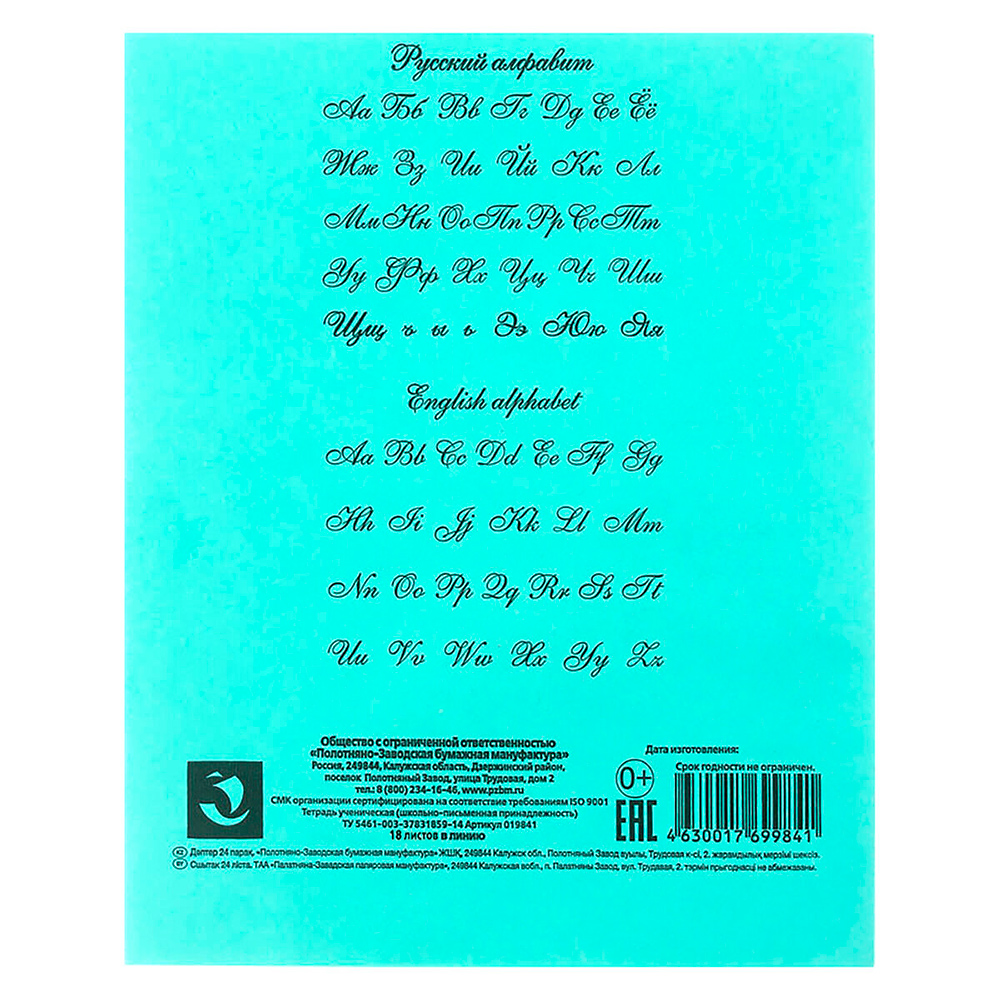 Тетрадь ПЗБМ 19889 18 листов, линия, зеленая, 1 шт