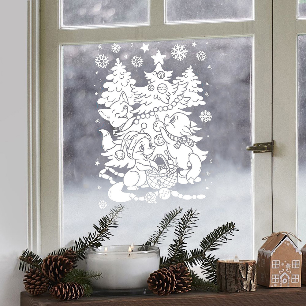 Наклейка на окно 6940006 Зимняя компания, Новый год, многоразовые 33*50 см