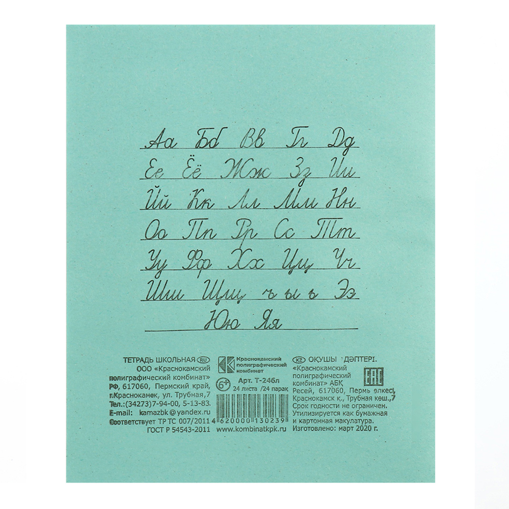 Тетрадь 679447 Зелёная обложка, в линейку, 24 листа