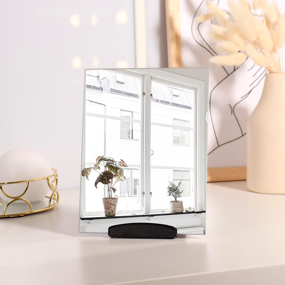 картинка Зеркало 906400 квадратное, настольное, зеркальная поверхность 15*19,5 см, пластик, серебристый 