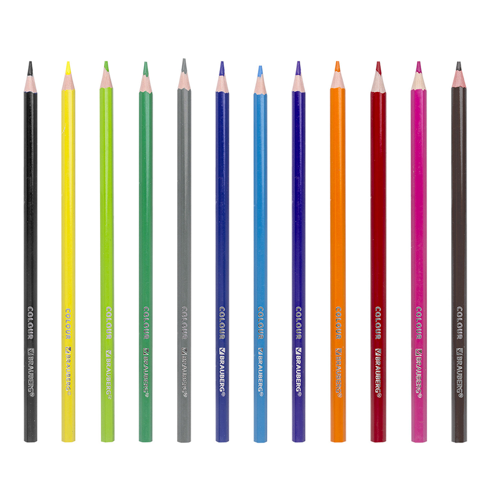 Карандаши цветные Brauberg 181666 Премиум, трехгранные, грифель 3мм, 12 цветов