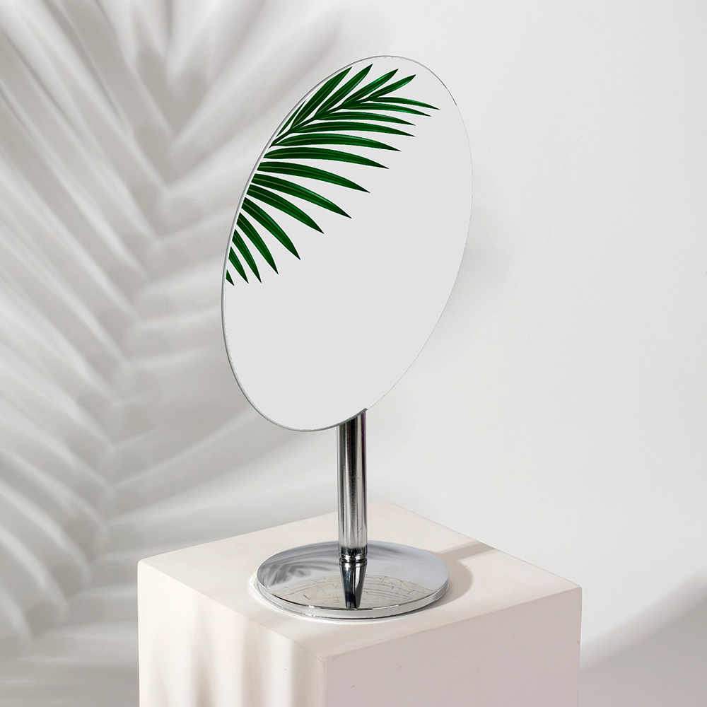 картинка Зеркало 259010 на ножке,овальное, настольное 12*17,7 см, пластик, серебряный 