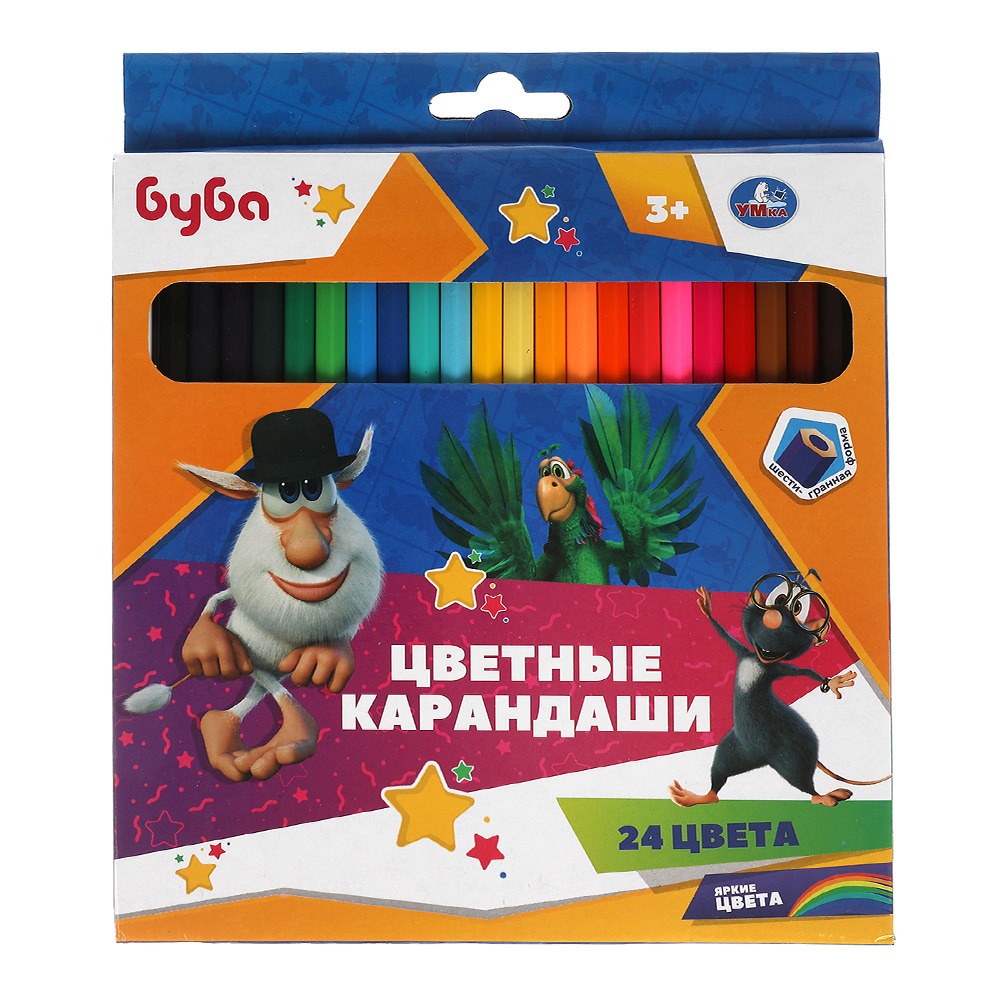 Карандаши цветные Умка CPH24-62110-BU Буба, шестигранные, 24 цвета
