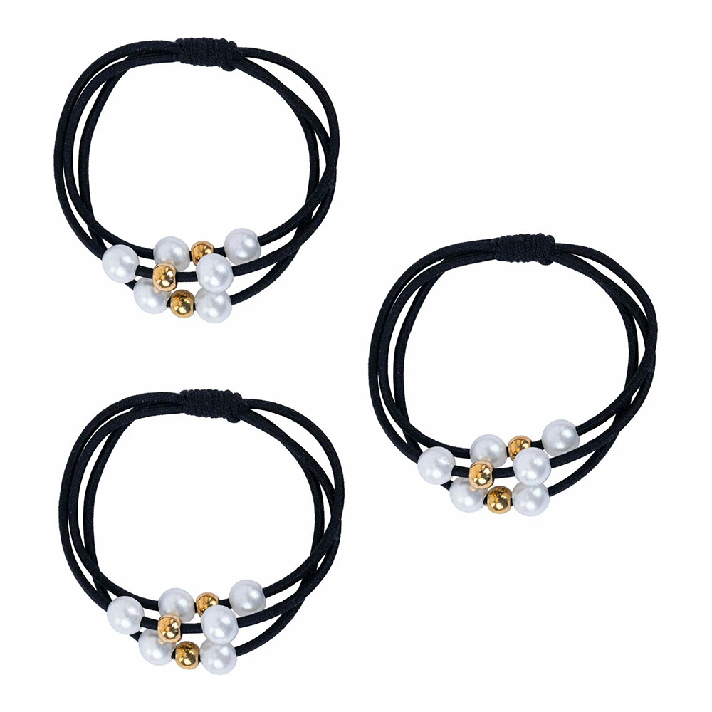 картинка Резинка для волос 457053 Monte Vita, с жемчужинами, чёрные, 3 шт 