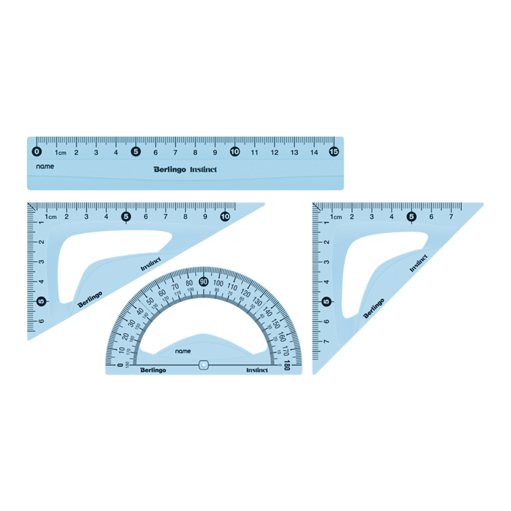 Набор чертежный Berlingo RS_40015 Instinct треугольник 2шт, линейка 15см, транспортир, пластик, ассорти
