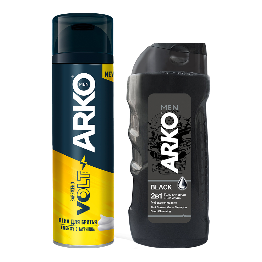 картинка Набор подарочный Arko Volt (пена для бритья Arko Energy 200 мл + гель для душа Arko Black 260 мл) 