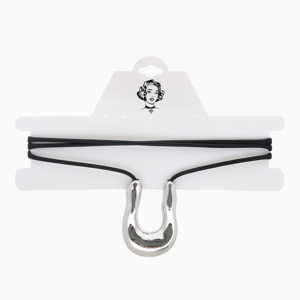 Бижутерия Queen Fair 10840664 Кулон на шнурке Подкова крупная, искусственная кожа, бижутерный сплав, серебро, 90 см