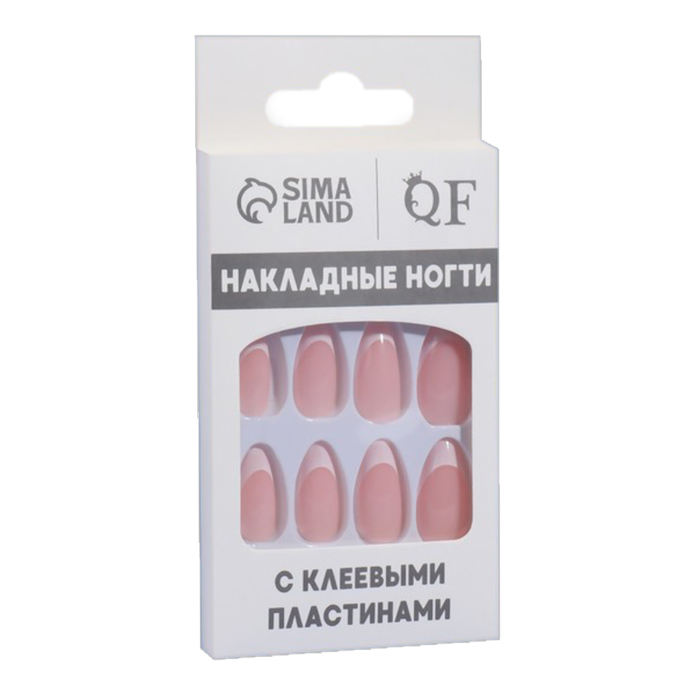 картинка Ногти накладные Queen Fair 9718299 форма миндаль, френч 24 шт, нежно-розовые 