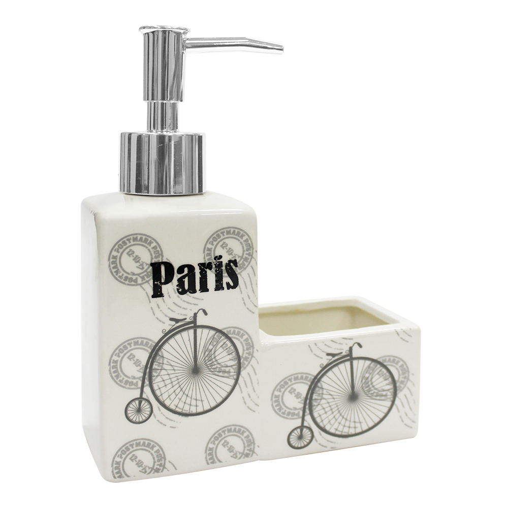 картинка Дозатор для моющих средств DMSG-02 с губкой, 14*6*17 см, керамика, поролон, в ассортименте 