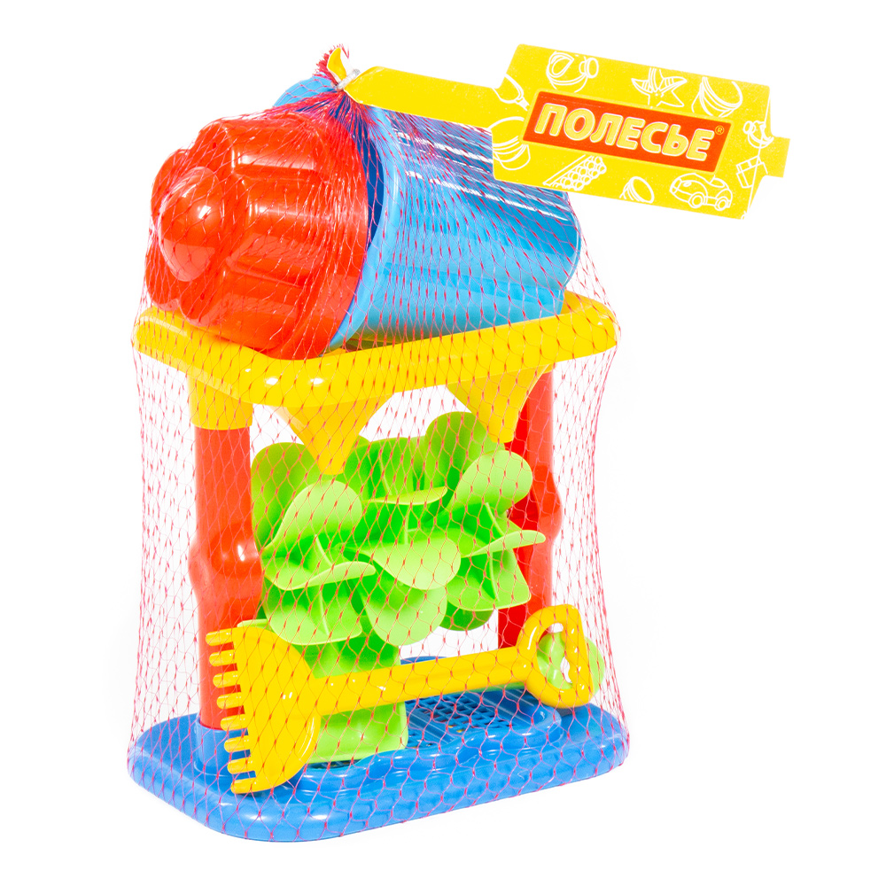 картинка Набор для песочницы 35752 Полесье песочная мельница,ведро,лопатка,грабельки,формочка, в ассортименте 