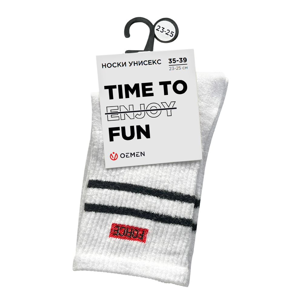 Носки унисекс Oemen PW751-2 с усиленной резинкой и принтом в паголенке, размер 23-25, белый