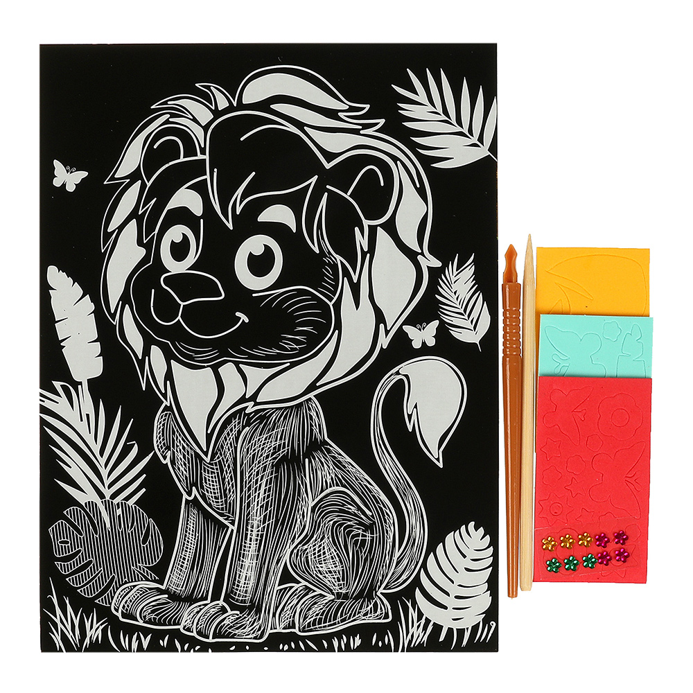 картинка Гравюра MultiArt SCRATCH-CLR-MADEC золотая, Львёнок, 18*24 см, 1 шт 