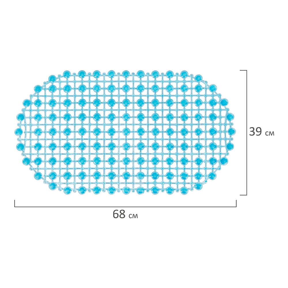 картинка Коврик для ванной противоскользящий 700388 Молекулы, овальный, 68*39 см, ПВХ, голубой 