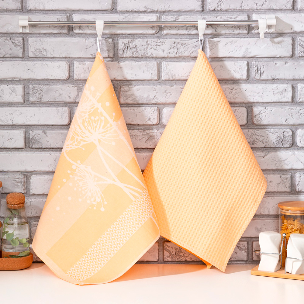 Набор кухонных полотенец Этель 6897142 Одуванчики. ткань вафельное полотно/жаккард 40*60 см, бежевый, 2 шт