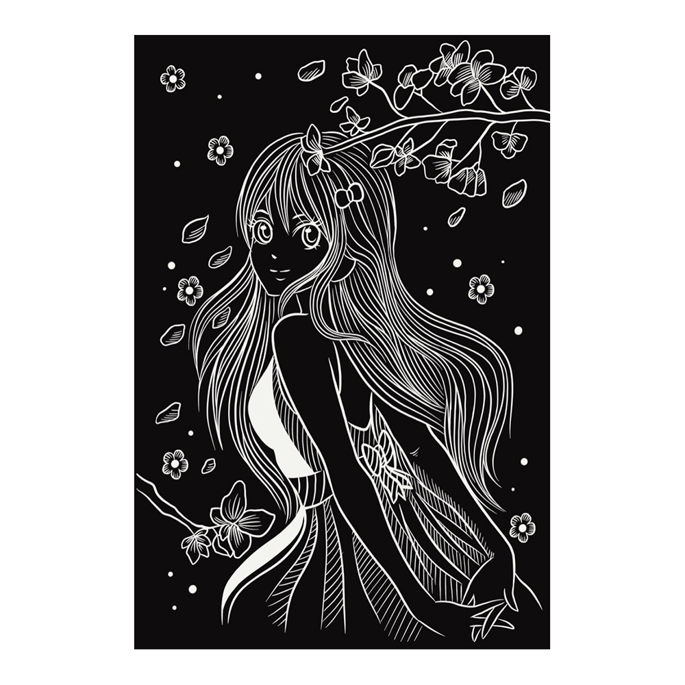 картинка Гравюра Г-5903 золотая, Аниме-девушка, А4 