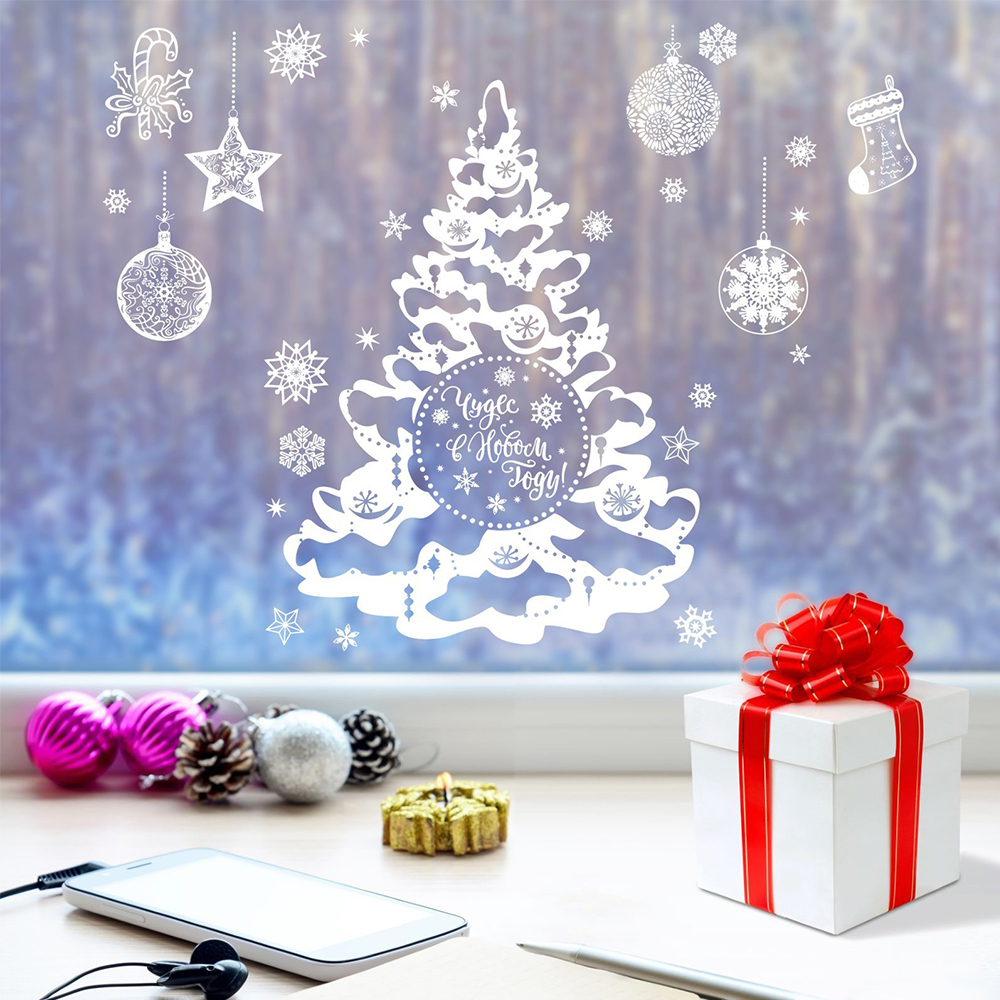Наклейка на окно 3401954 Зимняя ёлочка, Новый год, многоразовые 33*50 см