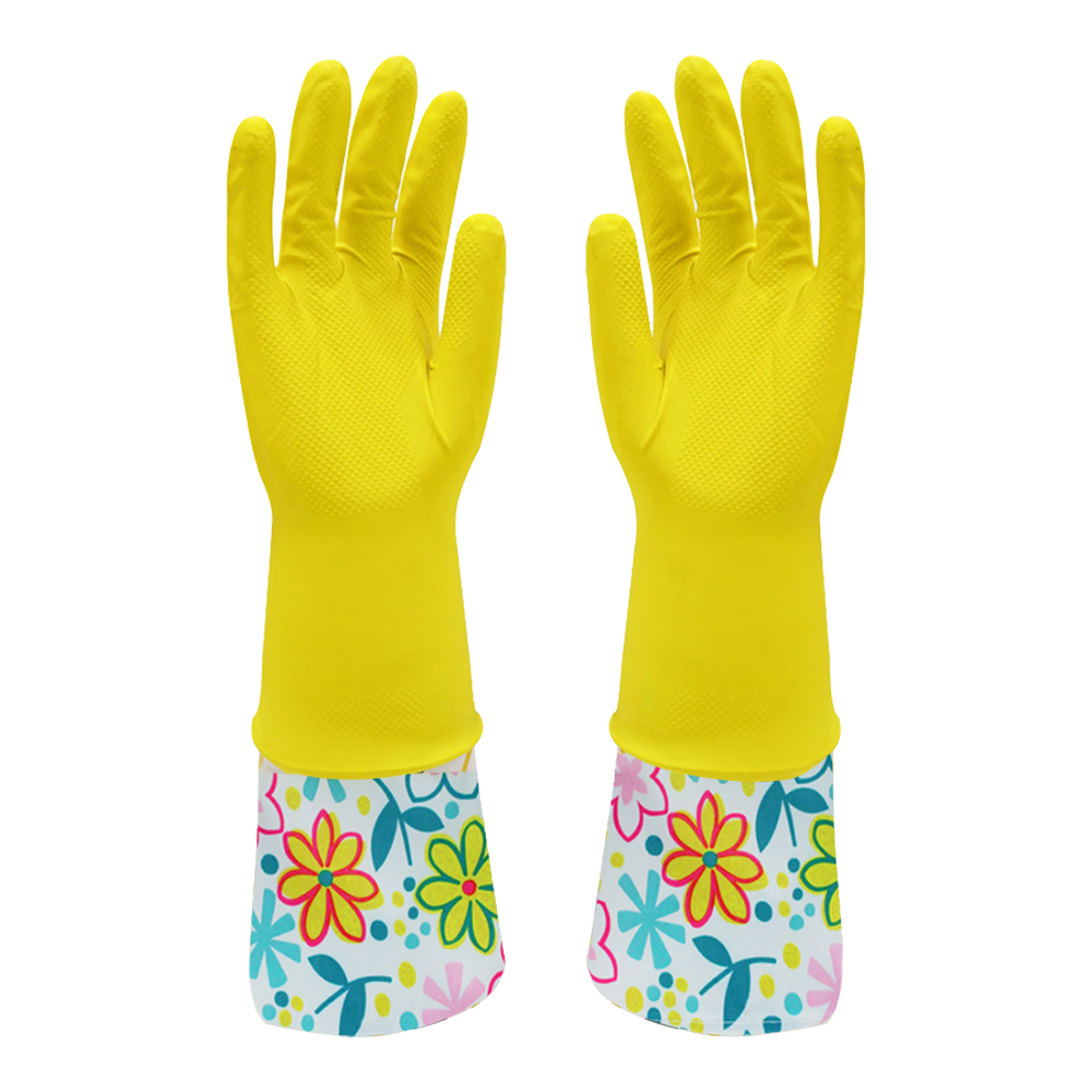 Перчатки хозяйственные латексные Ладушки с манжетами L