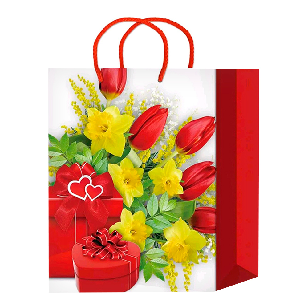 Пакет подарочный S-172/176 Цветы, ламинированная бумага 11*13*6 см, микс