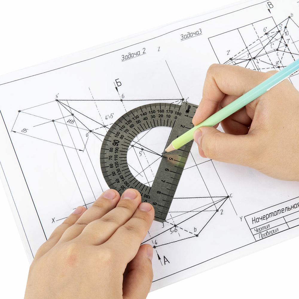 Транспортир Пифагор 210637 металлический, 10см