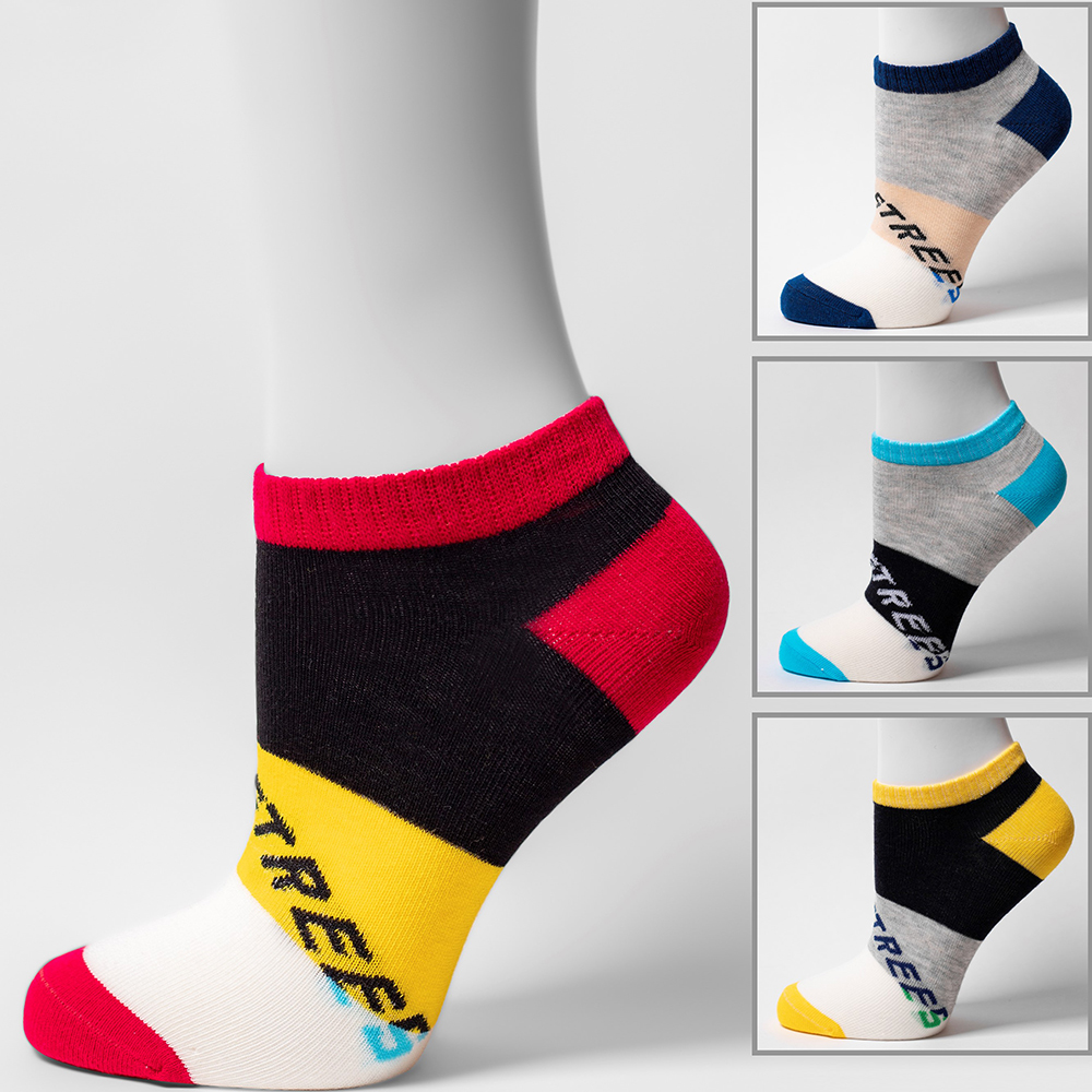 Носки детские для мальчиков Oemen NA3008 с контрастными полосами и надписью вдоль середины, размер 22-24, в ассортименте